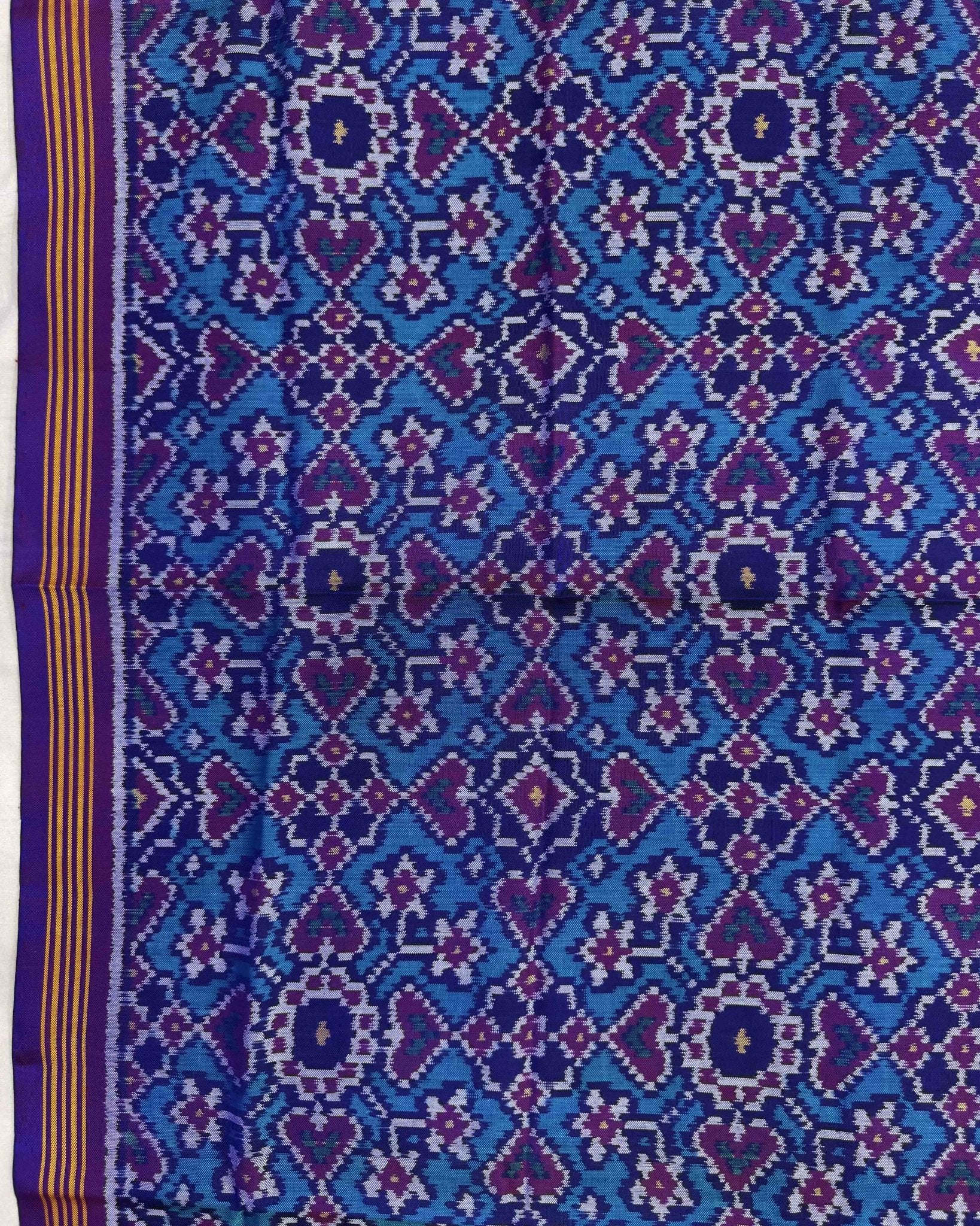 Purple & Turquoise Navratan Semi Double Ikat Patola Dupatta - SindhoiPatolaArt