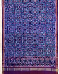 Purple & Turquoise Navratan Semi Double Ikat Patola Dupatta - SindhoiPatolaArt