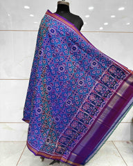 Purple & Turquoise Navratan Semi Double Ikat Patola Dupatta - SindhoiPatolaArt