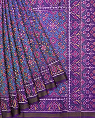 Purple & Turquoise Navratan Semi Double Ikat Patola Saree - SindhoiPatolaArt