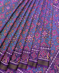 Purple & Turquoise Navratan Semi Double Ikat Patola Saree - SindhoiPatolaArt