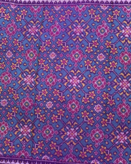 Purple & Turquoise Navratan Semi Double Ikat Patola Saree - SindhoiPatolaArt