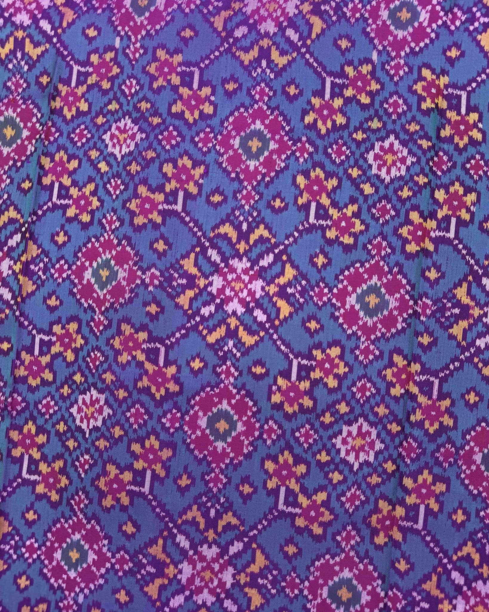 Purple & Turquoise Navratan Semi Double Ikat Patola Saree - SindhoiPatolaArt