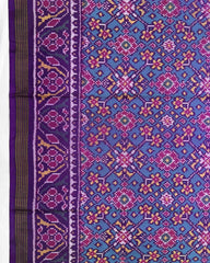 Purple & Turquoise Navratan Semi Double Ikat Patola Saree - SindhoiPatolaArt