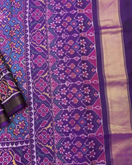 Purple & Turquoise Navratan Semi Double Ikat Patola Saree - SindhoiPatolaArt