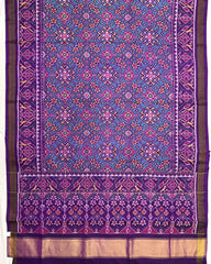 Purple & Turquoise Navratan Semi Double Ikat Patola Saree - SindhoiPatolaArt