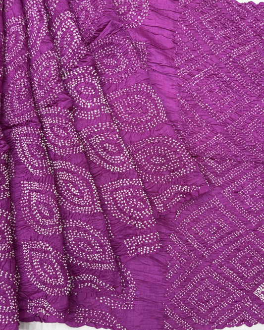 Purple Tussar Bandhani Saree - SindhoiPatolaArt
