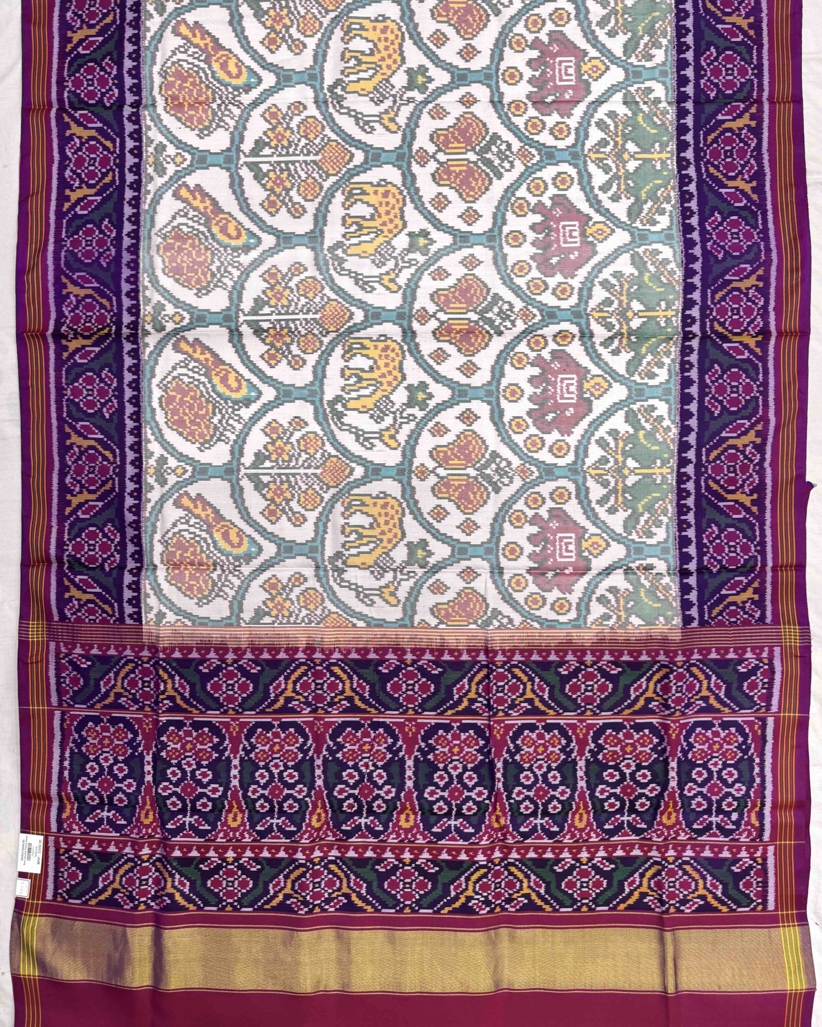 Purple & White Narikunj Patola Saree - SindhoiPatolaArt