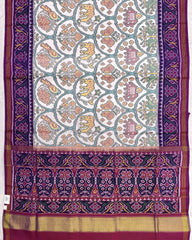 Purple & White Narikunj Patola Saree - SindhoiPatolaArt