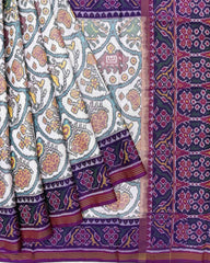 Purple & White Narikunj Patola Saree - SindhoiPatolaArt
