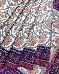 Purple & White Narikunj Patola Saree - SindhoiPatolaArt