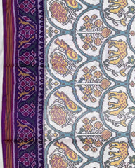 Purple & White Narikunj Patola Saree - SindhoiPatolaArt