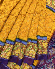 Purple & Yellow Bandhani Patola Saree - SindhoiPatolaArt