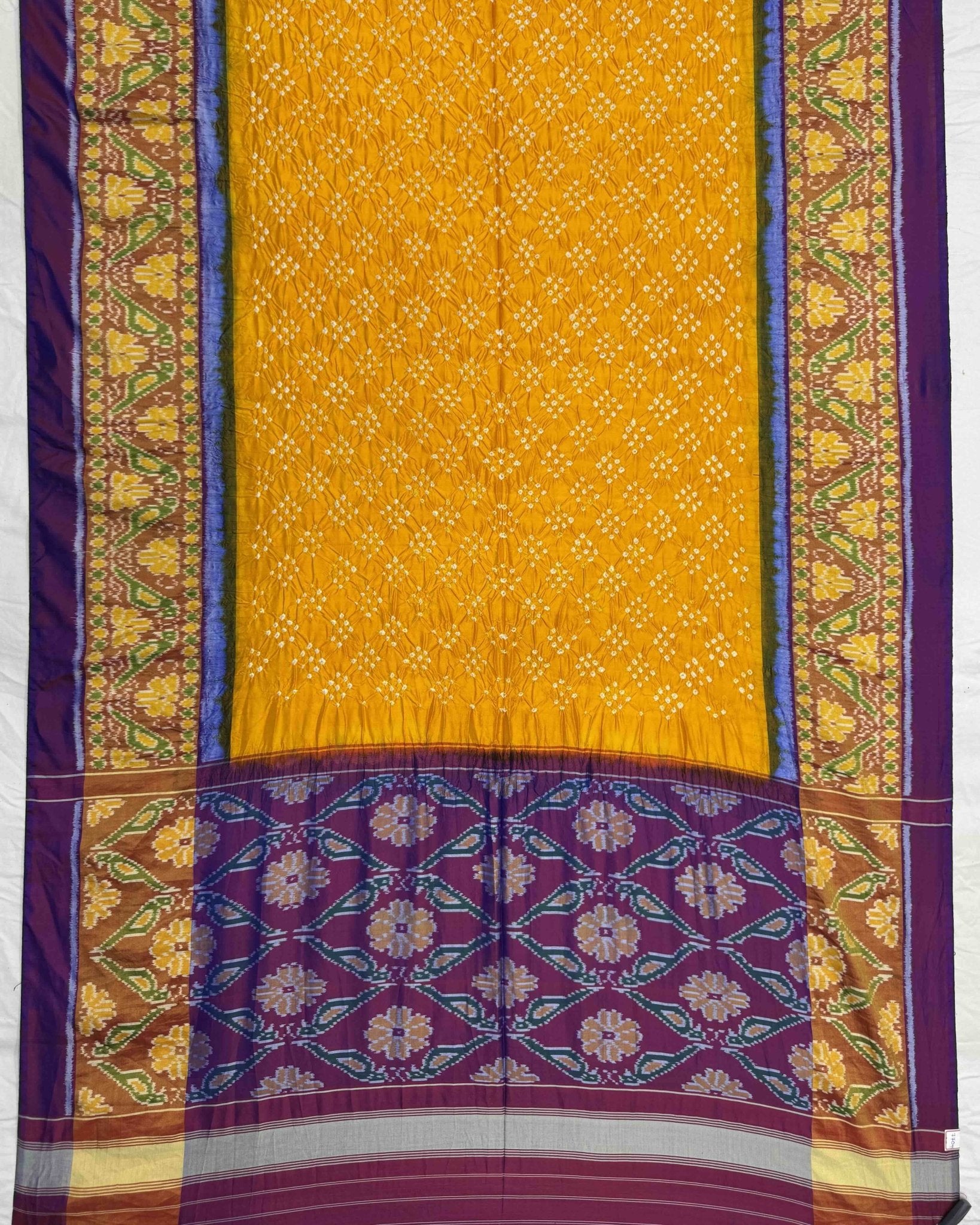 Purple & Yellow Bandhani Patola Saree - SindhoiPatolaArt