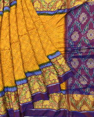 Purple & Yellow Bandhani Patola Saree - SindhoiPatolaArt