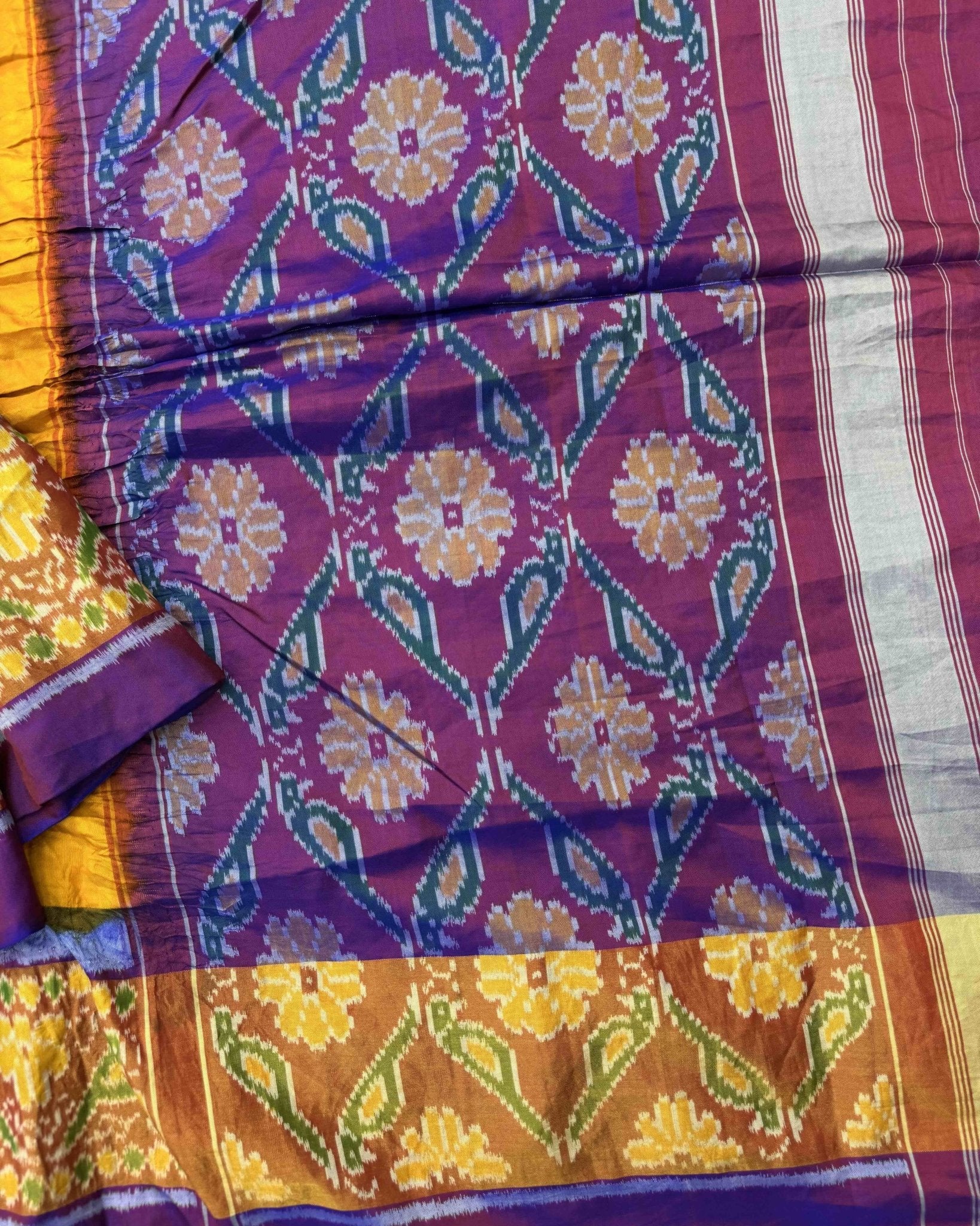 Purple & Yellow Bandhani Patola Saree - SindhoiPatolaArt