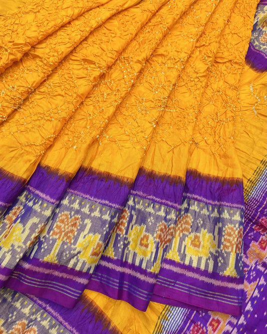 Purple & Yellow Patola Bandhej - SindhoiPatolaArt