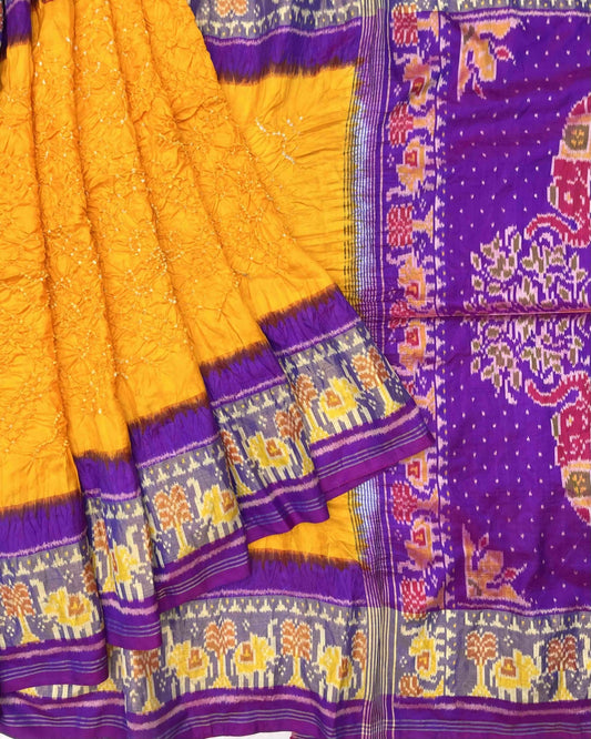 Purple & Yellow Patola Bandhej - SindhoiPatolaArt
