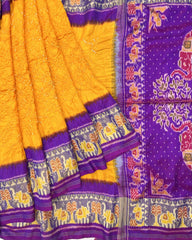 Purple & Yellow Patola Bandhej - SindhoiPatolaArt