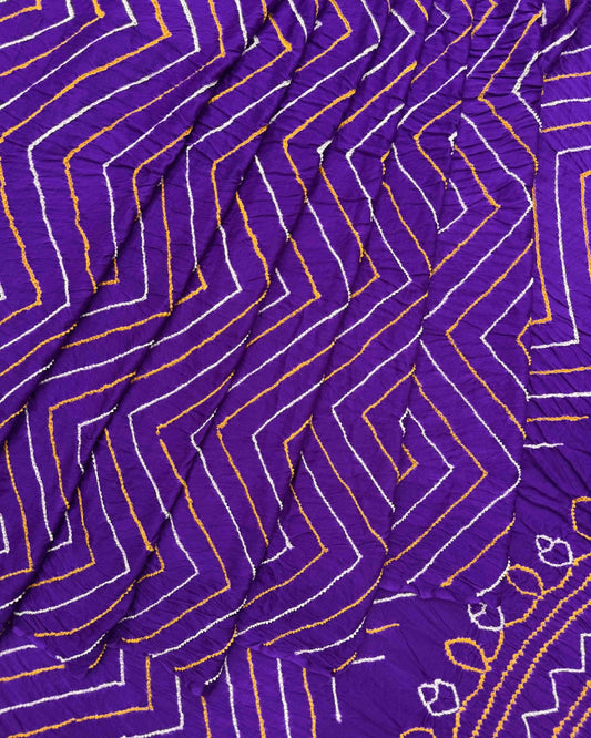 Purple Zig Zag Gajji Silk Bandhani Saree - SindhoiPatolaArt