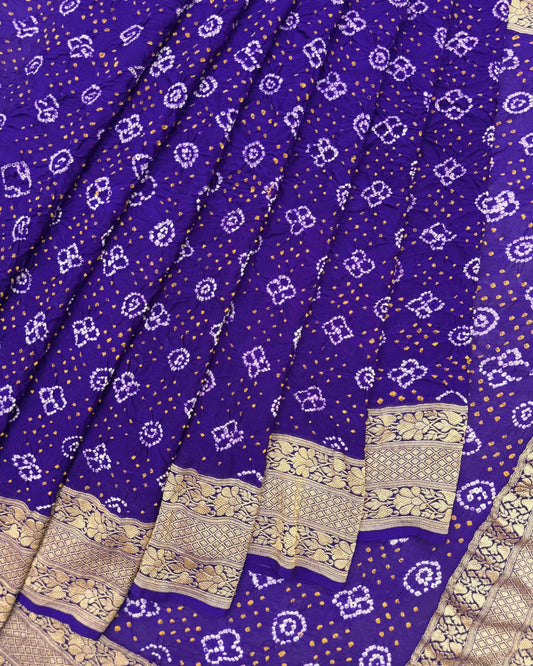 Purplish Blue Banarasi Georgette Bandhani Saree - SindhoiPatolaArt