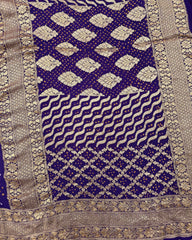 Purplish Blue Banarasi Georgette Bandhani Saree - SindhoiPatolaArt