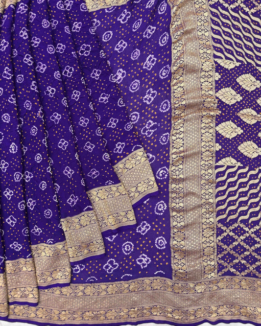 Purplish Blue Banarasi Georgette Bandhani Saree - SindhoiPatolaArt
