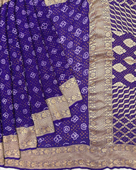 Purplish Blue Banarasi Georgette Bandhani Saree - SindhoiPatolaArt