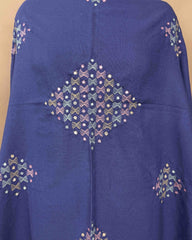 Purplish Blue Butta Mirror & Corner Mirror Kutchi Woolen Shawl - SindhoiPatolaArt