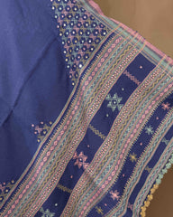 Purplish Blue Butta Mirror & Corner Mirror Kutchi Woolen Shawl - SindhoiPatolaArt
