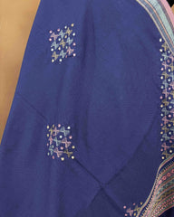 Purplish Blue Butta Mirror & Corner Mirror Kutchi Woolen Shawl - SindhoiPatolaArt