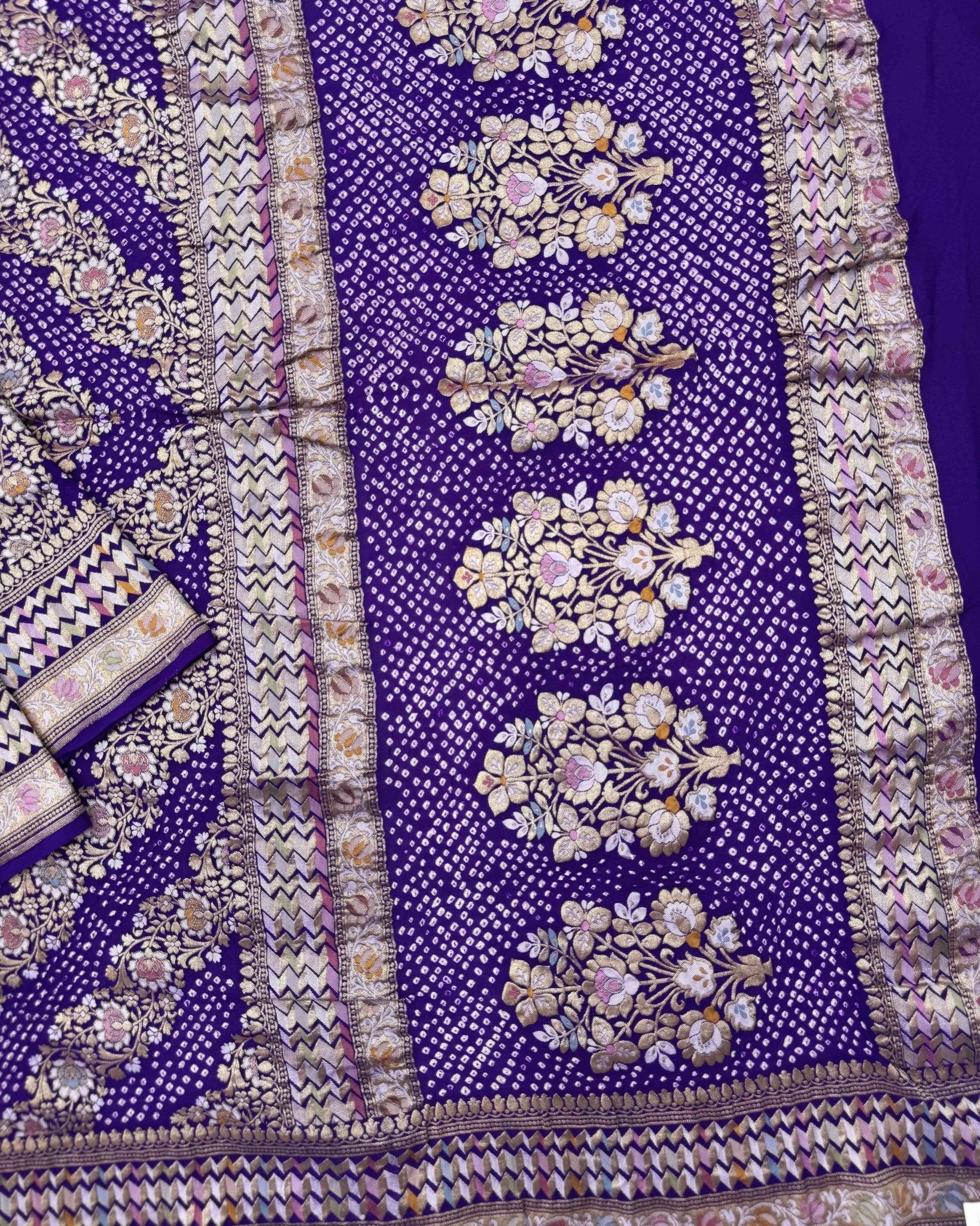 Purplish Blue Georgette Khaddi Bandhani Saree - SindhoiPatolaArt