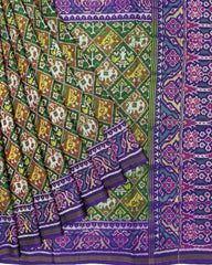 Purplish Blue & Green Small Narikunj Semi Double Ikat Patola Saree - SindhoiPatolaArt