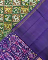 Purplish Blue & Green Small Narikunj Semi Double Ikat Patola Saree - SindhoiPatolaArt