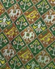 Purplish Blue & Green Small Narikunj Semi Double Ikat Patola Saree - SindhoiPatolaArt