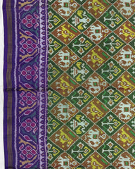 Purplish Blue & Green Small Narikunj Semi Double Ikat Patola Saree - SindhoiPatolaArt