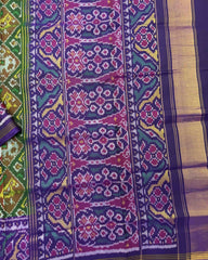Purplish Blue & Green Small Narikunj Semi Double Ikat Patola Saree - SindhoiPatolaArt