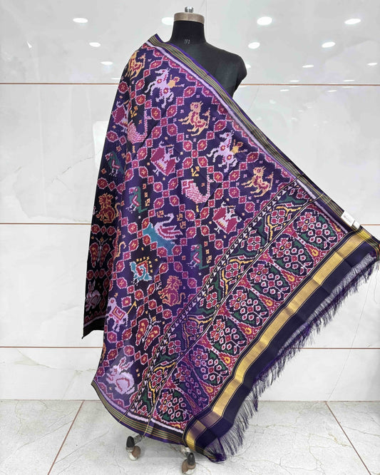 Purplish Blue Narikunj Patola Dupatta - SindhoiPatolaArt