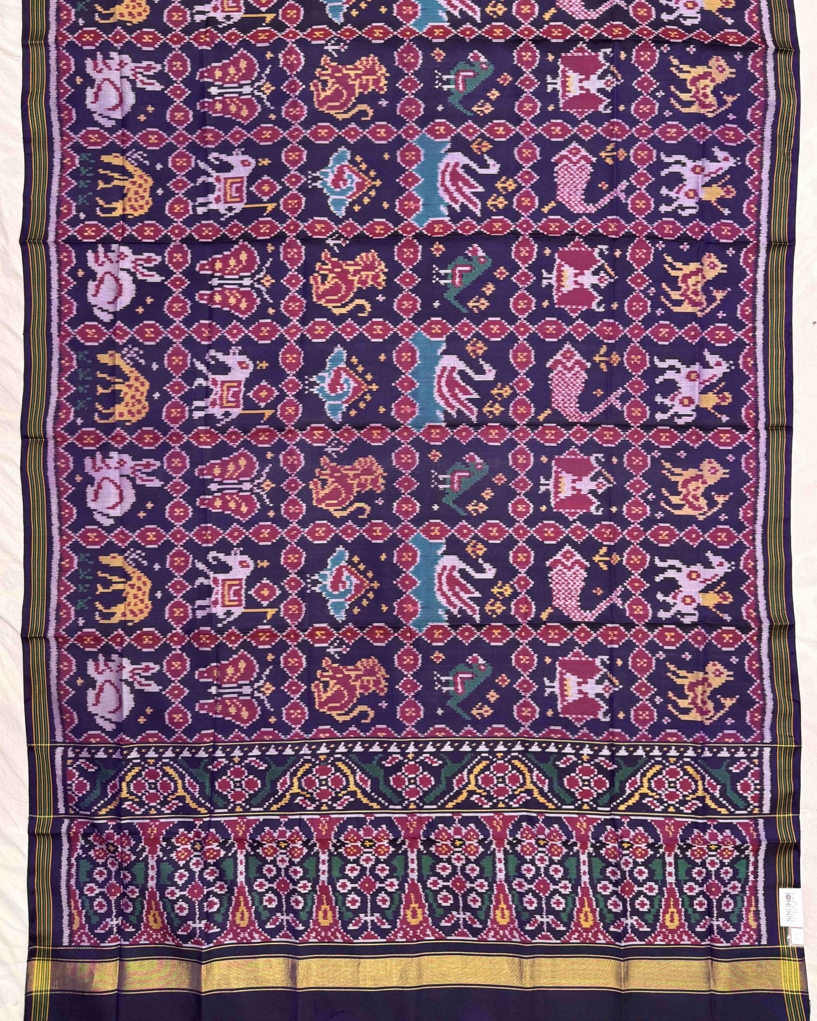 Purplish Blue Narikunj Patola Dupatta - SindhoiPatolaArt
