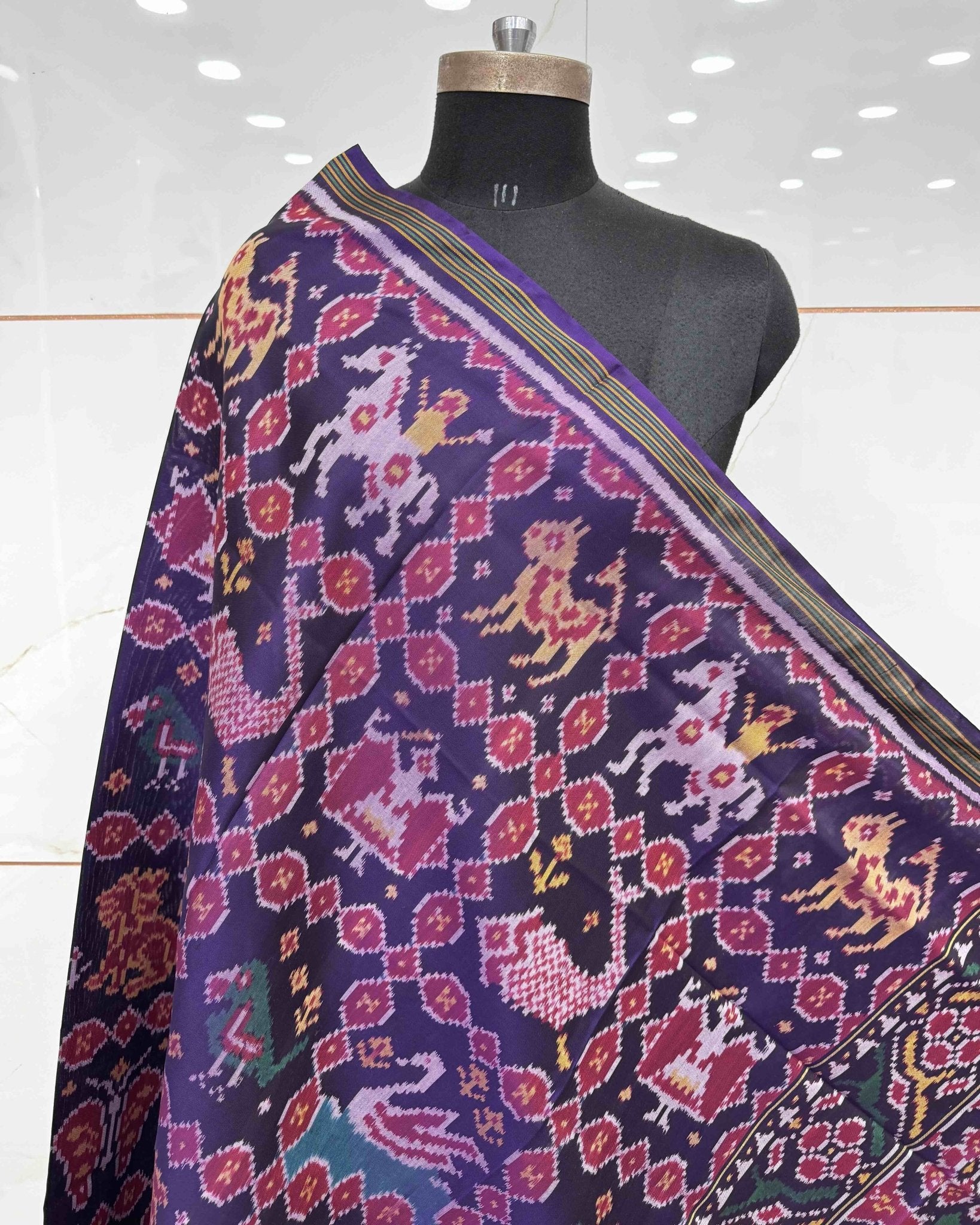 Purplish Blue Narikunj Patola Dupatta - SindhoiPatolaArt