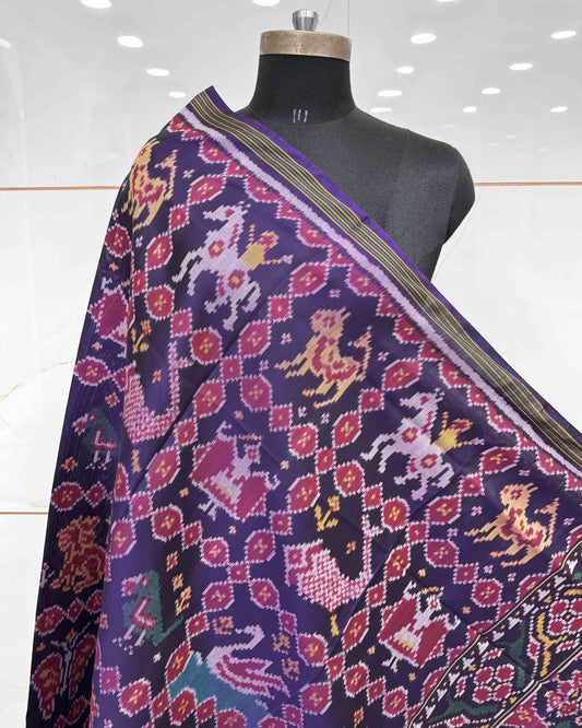 Purplish Blue Narikunj Patola Dupatta - SindhoiPatolaArt