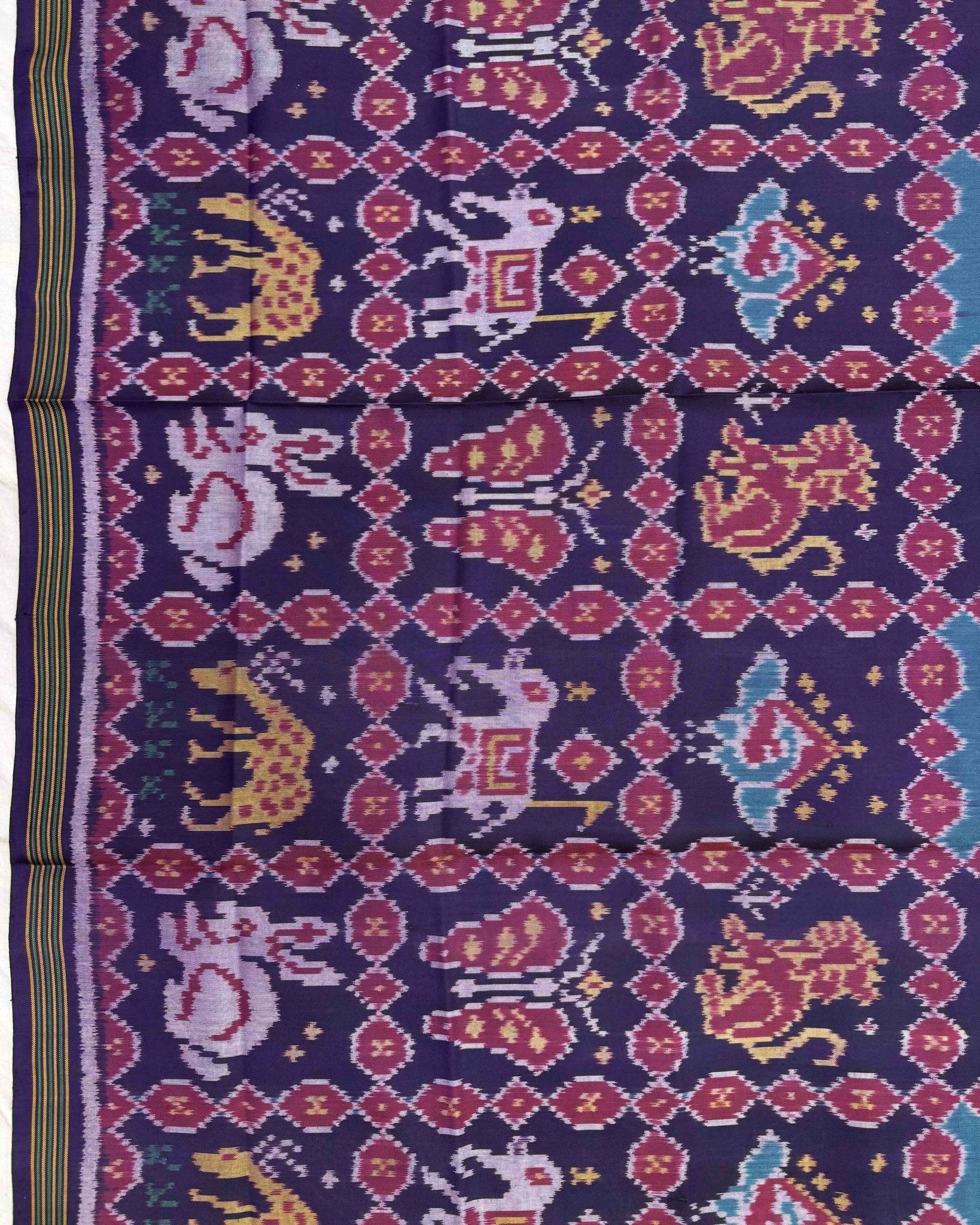 Purplish Blue Narikunj Patola Dupatta - SindhoiPatolaArt