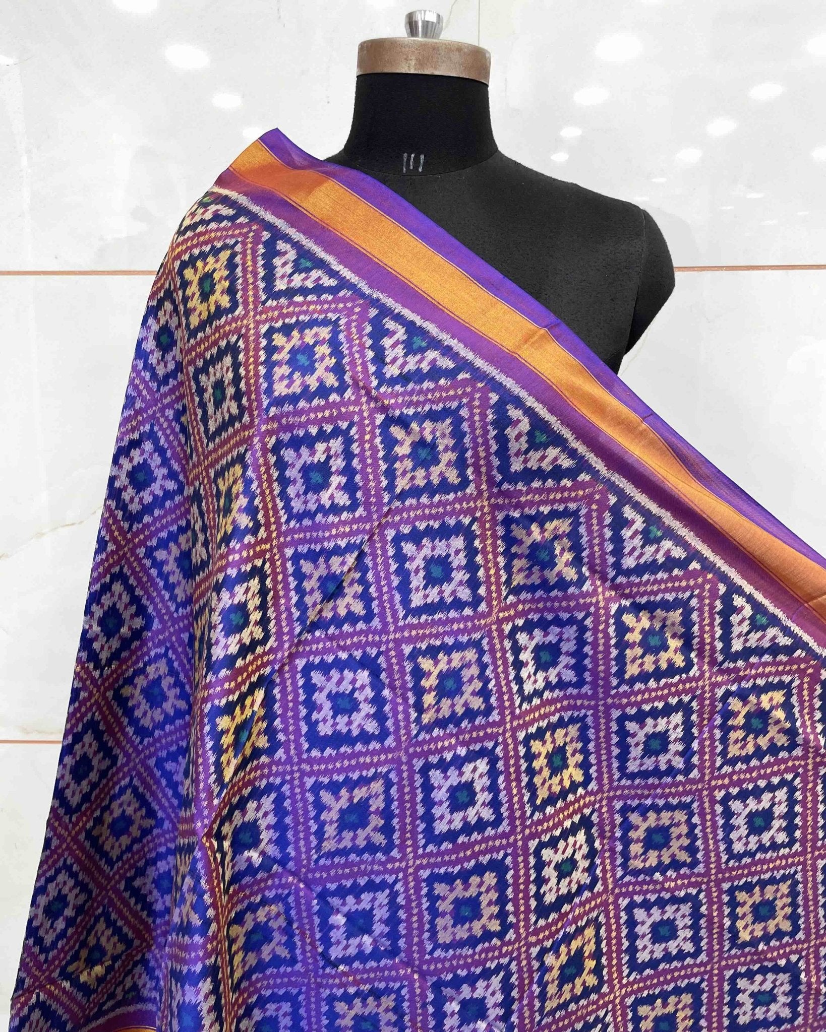 Purplish Blue Panchanda Patola Dupatta - SindhoiPatolaArt