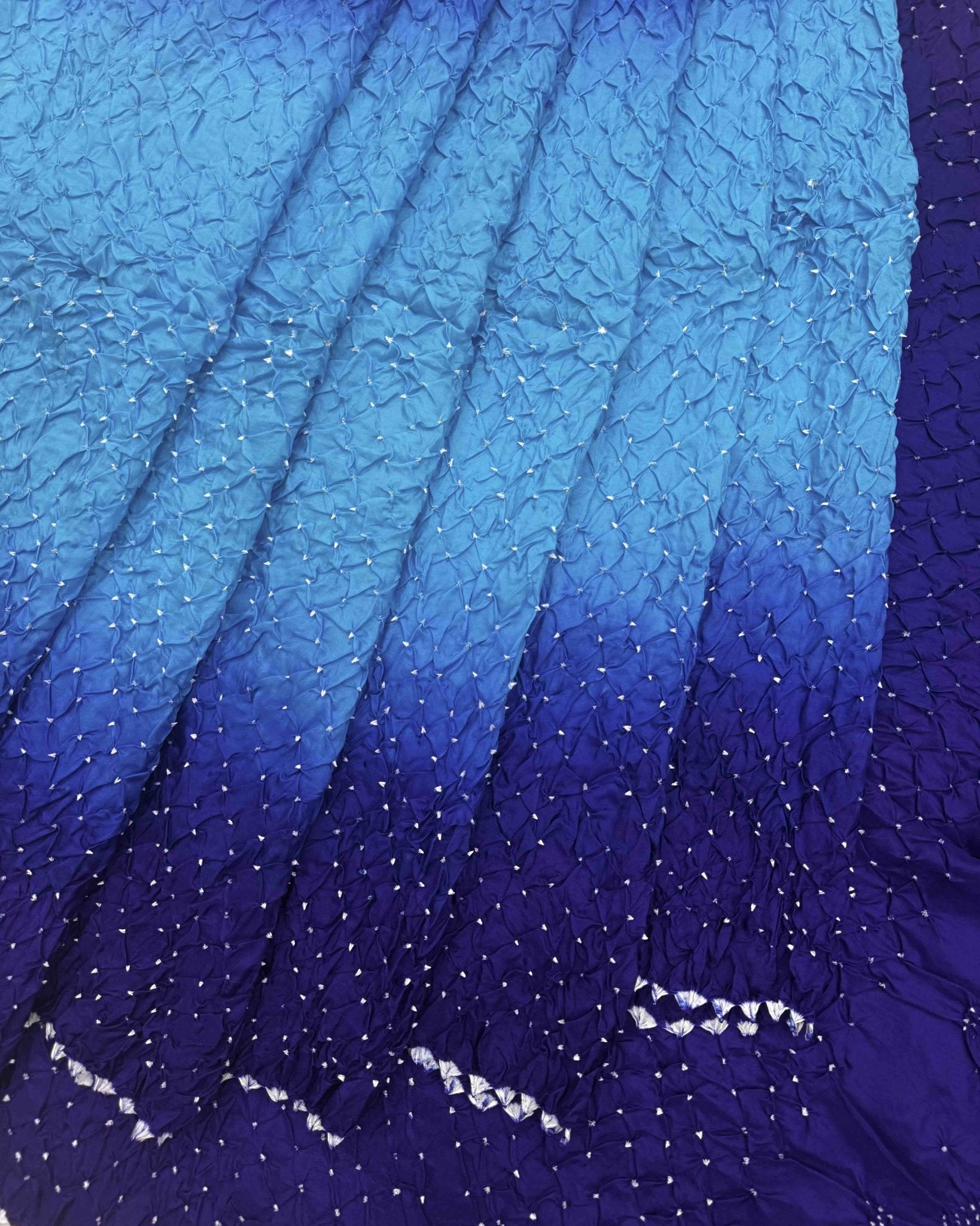 Purplish Blue & Sky Shaded Habotai Bandhani Saree - SindhoiPatolaArt