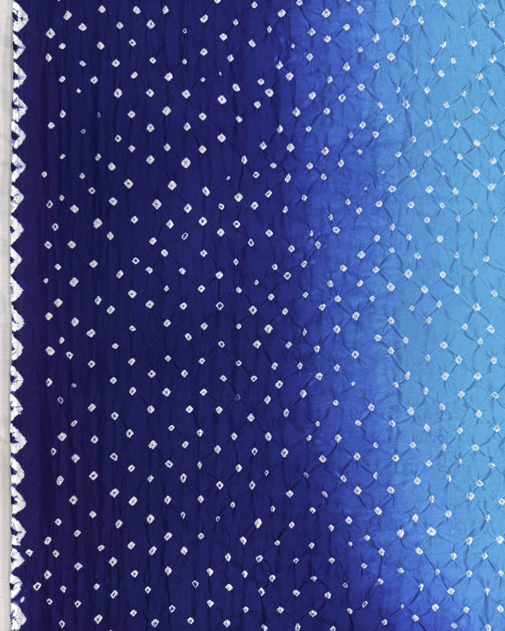 Purplish Blue & Sky Shaded Habotai Bandhani Saree - SindhoiPatolaArt