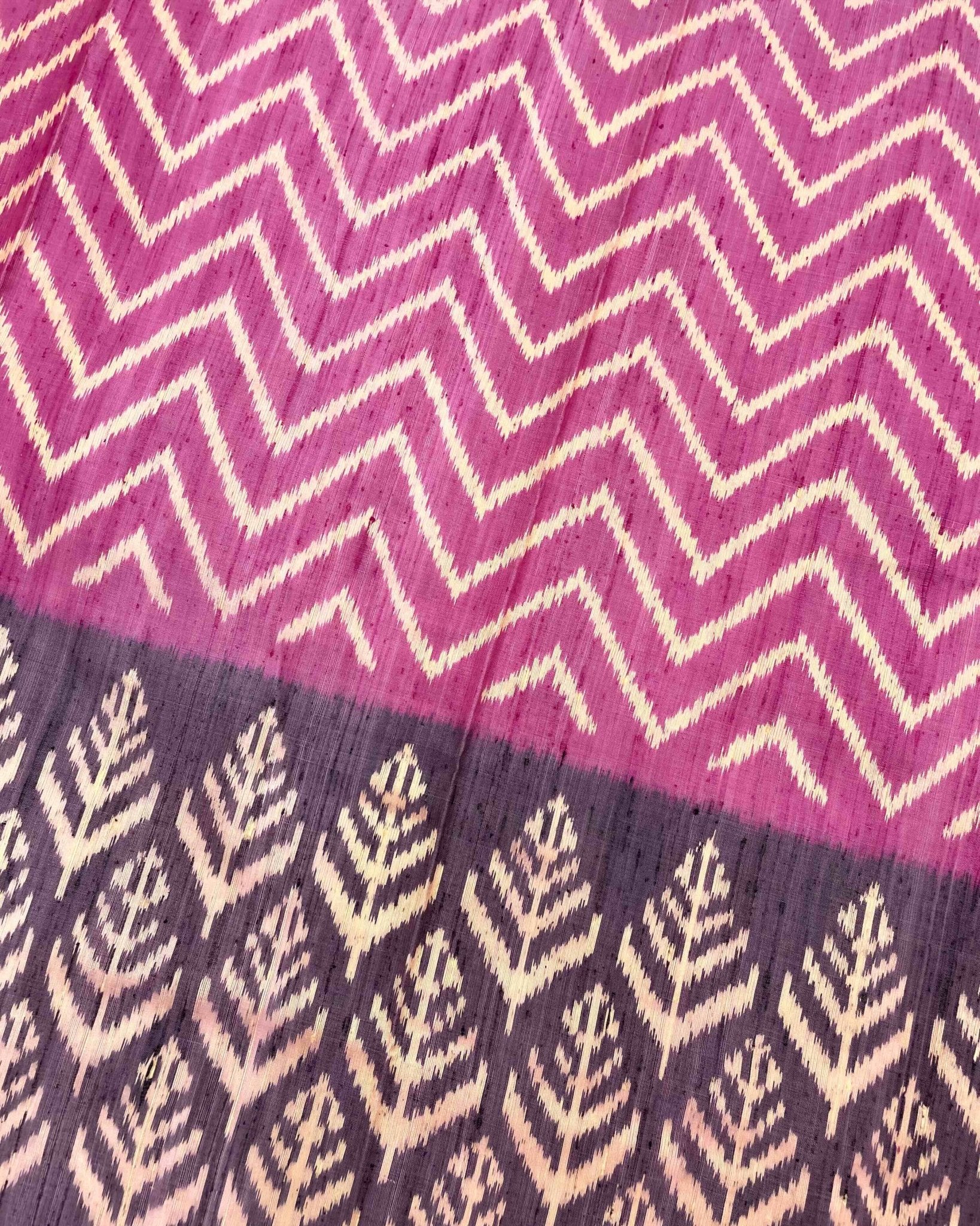 Purplish Grey with Light Pink Zig Zag Raw Silk Patola Saree - SindhoiPatolaArt
