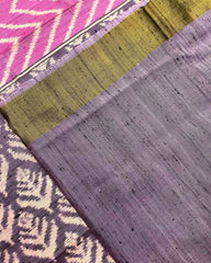 Purplish Grey with Light Pink Zig Zag Raw Silk Patola Saree - SindhoiPatolaArt