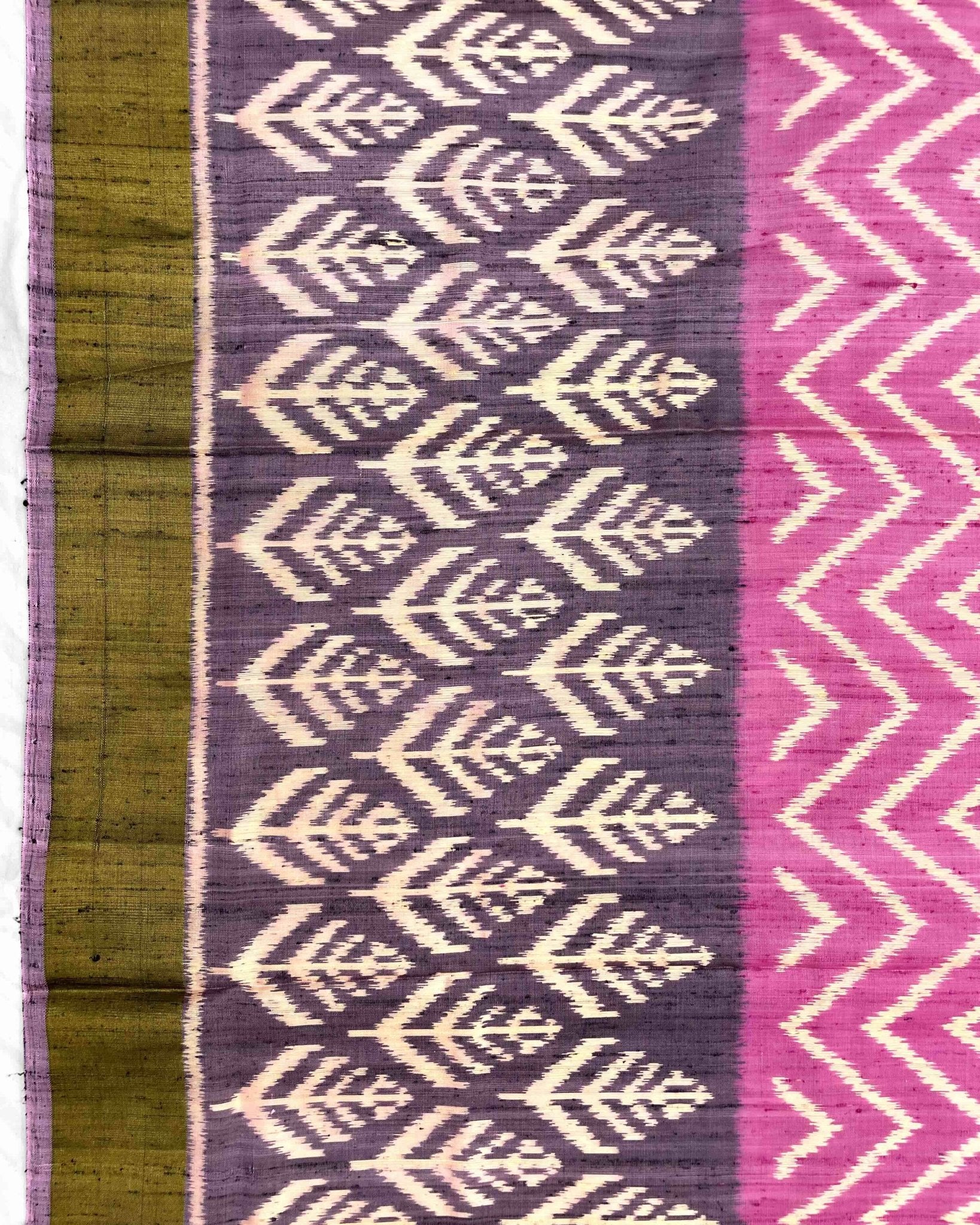 Purplish Grey with Light Pink Zig Zag Raw Silk Patola Saree - SindhoiPatolaArt