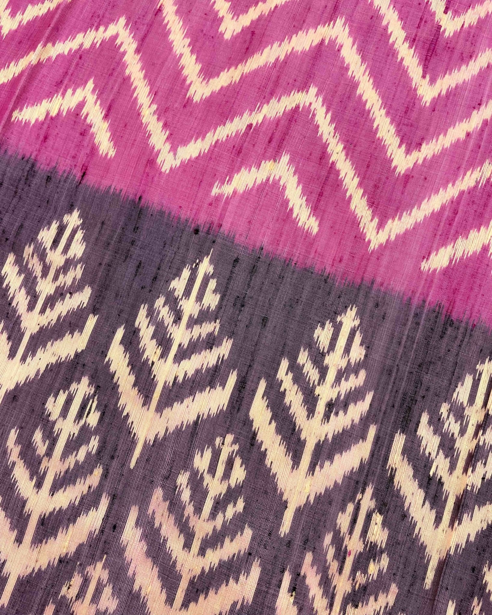 Purplish Grey with Light Pink Zig Zag Raw Silk Patola Saree - SindhoiPatolaArt