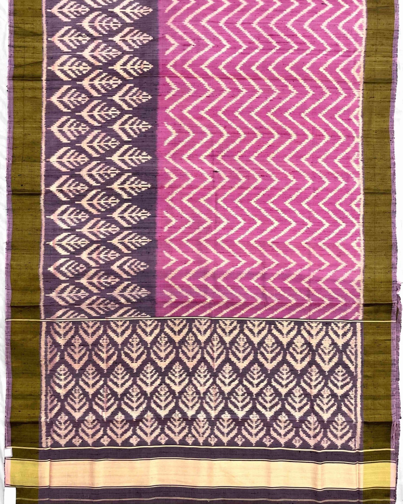 Purplish Grey with Light Pink Zig Zag Raw Silk Patola Saree - SindhoiPatolaArt